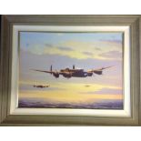Lancasters in flight stunning Giclee print on canvas by artist Keith Aspinall framed and mounted