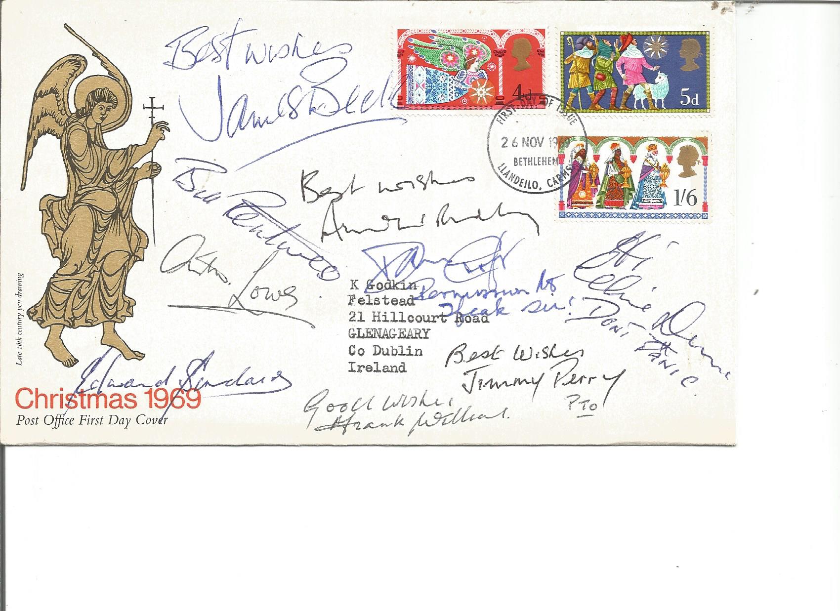 Multi signed Christmas 1969 FDC. Dads Army signed by 9 including James Beck, Bill Pertwee, David