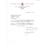 Battle of Britain pilot Hartland De M Molson typed signed letter regarding autographs. From Battle