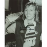 Alan Taylor signed 10x8 b/w photo pictured celebrating after West Ham Uniteds victory in the 1975