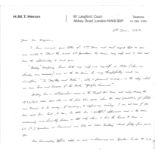 Battle of Britain pilot H Heron hand written letter regarding Bobby Oxspring and 66f sqn. From