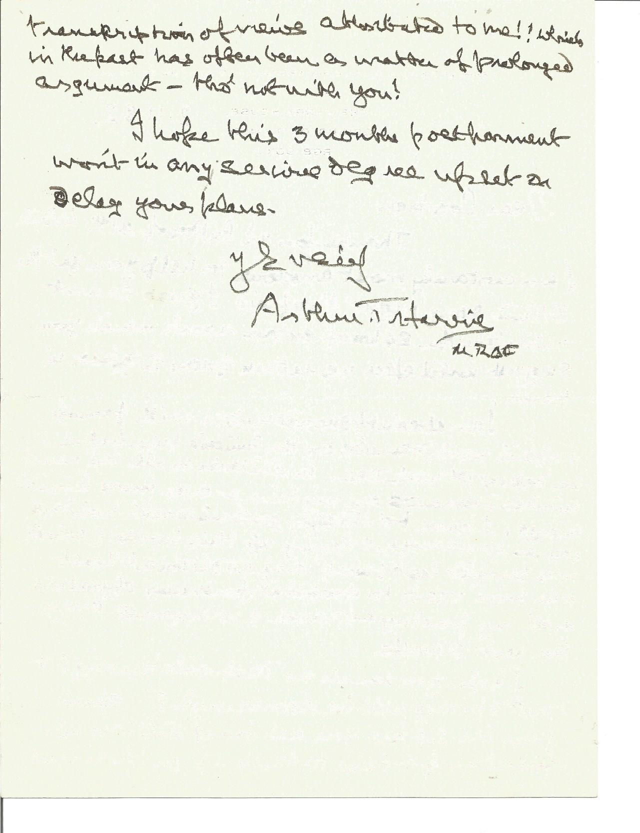 Sir Arthur Harris 1982 hand written letter to WW2 book author Alan Cooper regarding helping - Image 2 of 2