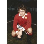 Autographed TED MacDOUGALL photo, a superb image depicting the Manchester United centre forward