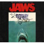 Jaws album picture sleeve signed by John Williams and Peter Benchley. Vinyl record included. .