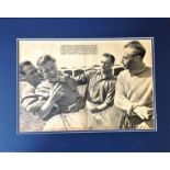 Stanley Matthews and Albert Quixall signed b/w newspaper photo. Mounted to approx 19x15 size. Good