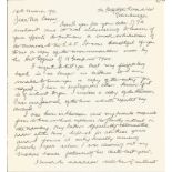 John Cruickshank VC 1981 hand written letter to WW2 book author Alan Cooper regarding his Victoria