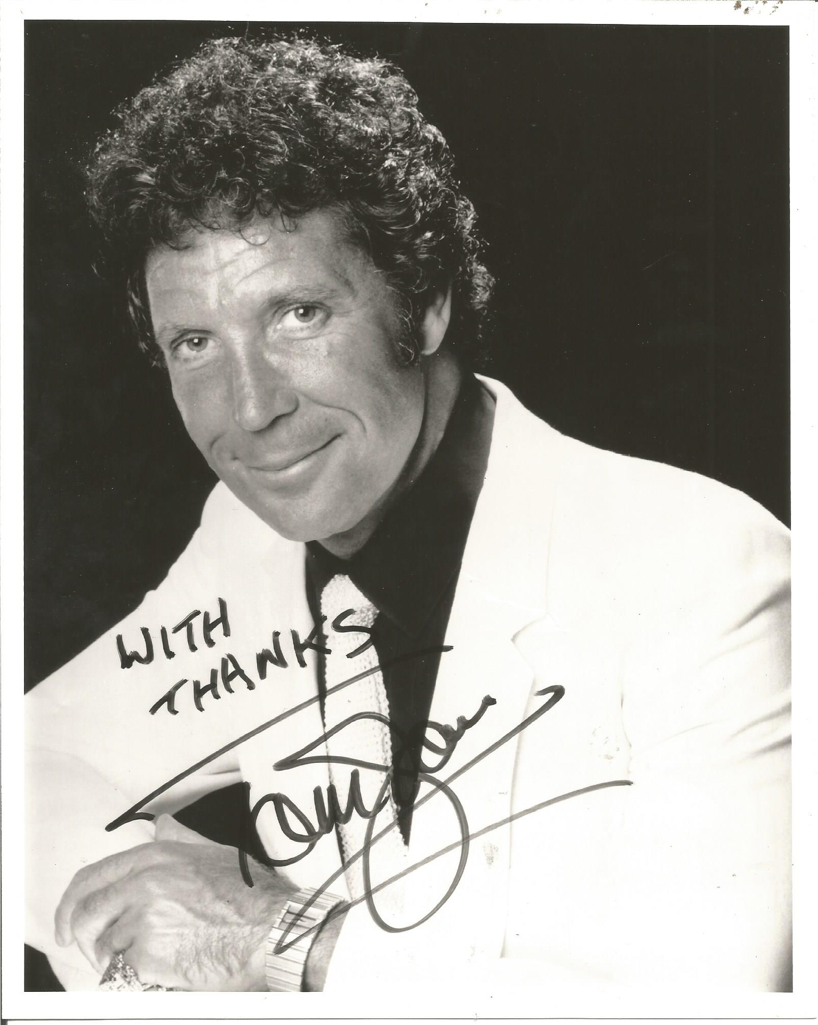 Tom Jones signed 10x8 b/w photo. Good Condition. All signed pieces come with a Certificate of