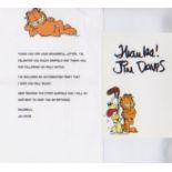 Garfield Jim Davis. Signed print of Garfield by cartoonist, Jim Davis. Good Condition. All signed