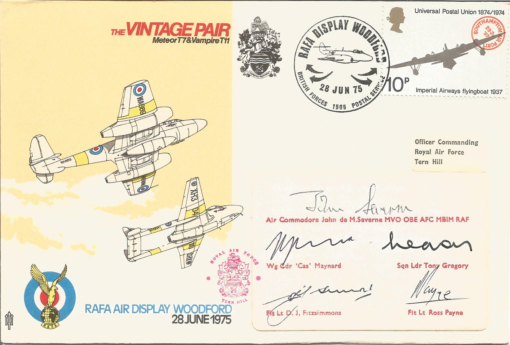 RAFA Air Display Woodford, The Vintage Pair cover signed by Air Commodore John De M Severne, Wg