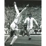 Mick Jones and Eddie Gray signed 10x8 b/w photo picture celebrating for Leeds United. Good