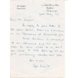 Bob Knights 617 Sqn 1991 hand written letter to WW2 book author Alan Cooper regarding the Woodhall