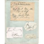 Viscount Allenby(2), Lord Roberts and Field Marshall French signature pieces attached to album page.