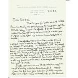 Sir Arthur Harris 1982 hand written letter to WW2 book author Alan Cooper regarding helping