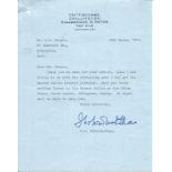 Frederick Winterbotham typed signed letter 1977 to WW2 book author Alan Cooper regarding Barnes