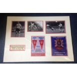 Nobby Stiles and Bobby Charlton signed b/w photo, mounted with photos and copy programme covers.