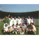 Ray Stewart signed 8x10 colour photo pictured with his West Ham team mates after their win over