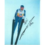 Eddie The Eagle Edwards signed 10x8 photo pictured in action. Good Condition. All signed pieces come