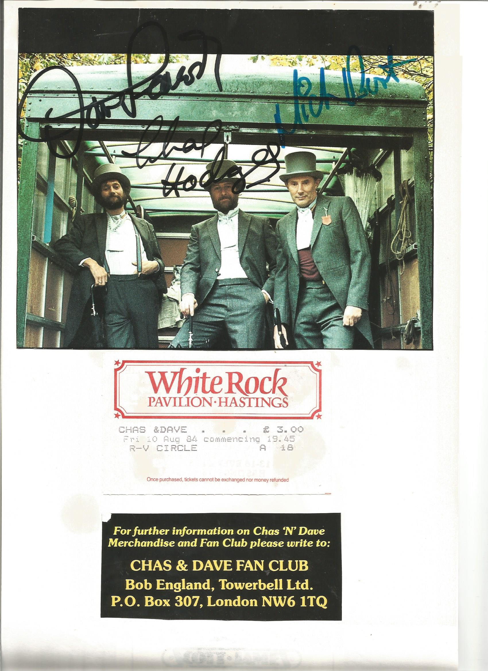 Chas and Dave signed colour magazine photo, stuck to A4 sheet. Good Condition. All signed pieces