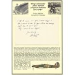 Wing Commander James Herbert Hallowes DFC*DFM** handwritten letter. WW2 RAF Battle of Britain pilot.