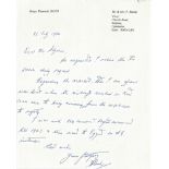 Battle of Britain pilot A F Barker hand written letter regarding crashing in Kent and 264 sqn.