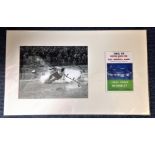 Tom Finney signed b/w splash photo. Mounted alongside replica front cover of 1/5/54 programme.