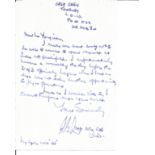 Battle of Britain pilot AVM Lott hand written letter regarding losing an eye with article about him.