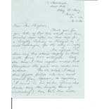 Battle of Britain pilot P Beake hand written letter regarding his career and Pat Hancock and