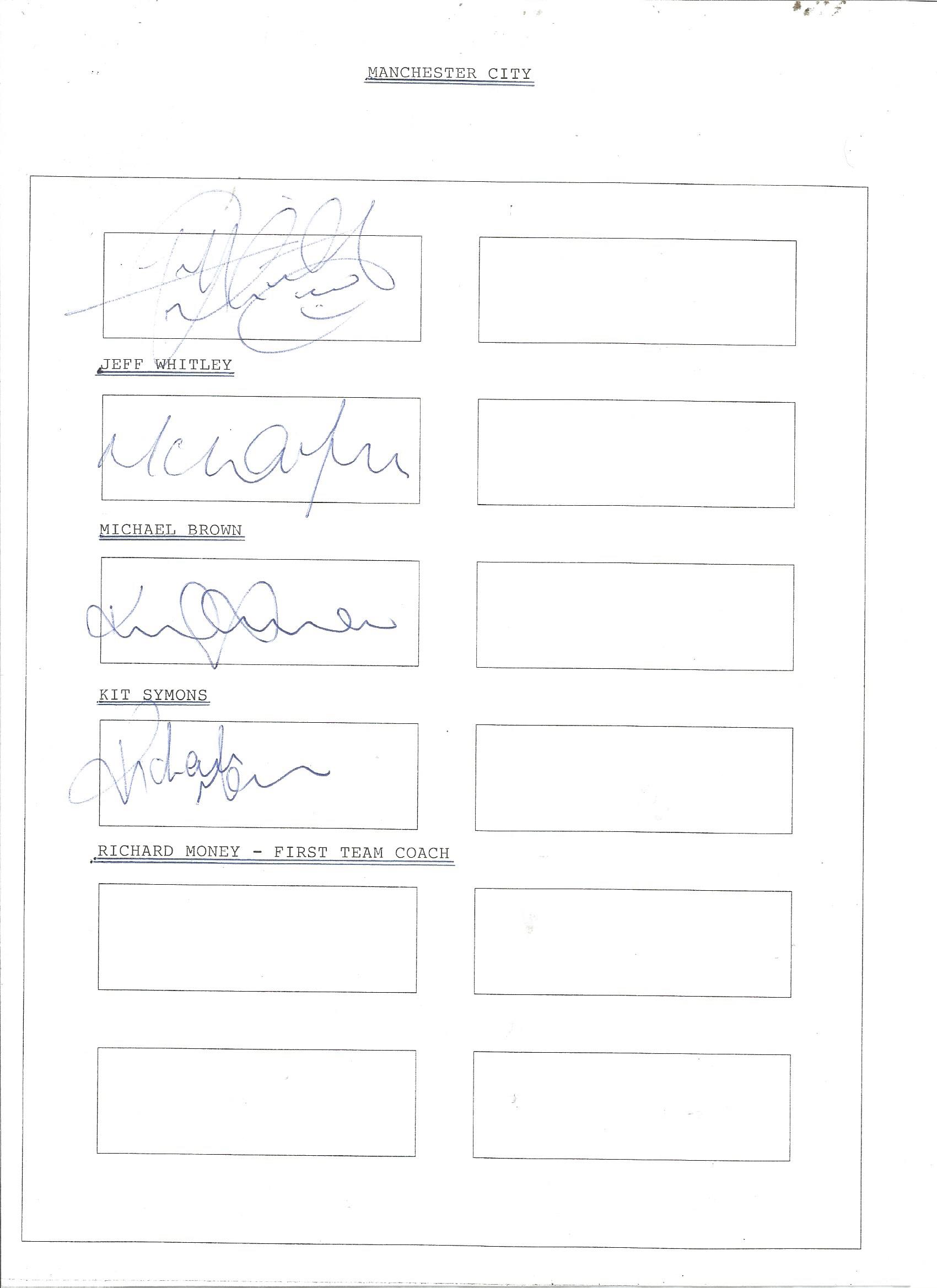 Manchester City signed A4 sheet. Signed by 16. Including Frank Clark, Chris Greenacre, Alex Stepney, - Image 2 of 2