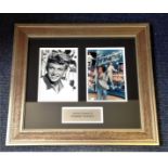 Tommy Steele signed colour photo, mounted alongside b/w photo. Approx size 19x16. Good Condition.