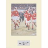 Jack Charlton. Signature mounted with 10x8 picture. Professionally mounted to 16"x12". Good