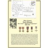 Major General Karel Mrazek signed handwritten post card. WW2 RAF Battle of Britain pilot. Set into