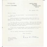 Tirpitz raider Flt Lt R Matthews typed signed letter regarding the raid and his career to WW2 book