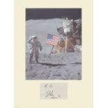Apollo 15 James Irwin. Signature mounted with portrait of James Lovell. Professionally mounted to