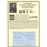 Air Commodore Sir Vernon Sydney Brown CB, OBE, CEng, Croix de Guerre, FRAeS, FSLAET signed