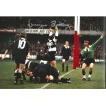 Autographed FERGUS SLATTERY photo, a superb image depicting Slattery scoring a try for the