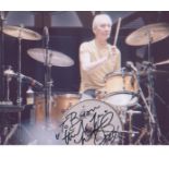 Rolling Stones Charlie Watts. 10x8 signed photo playing drums. Good Condition. All signed pieces