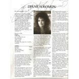 Diane Solomon signed magazine page. Good Condition. All signed pieces come with a Certificate of