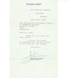 Hughie Green TLS dated 19/7/66. Good Condition. All signed pieces come with a Certificate of