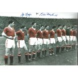 Autographed MAN UNITED 1958 photo, a superb image depicting players lining up shoulder to shoulder