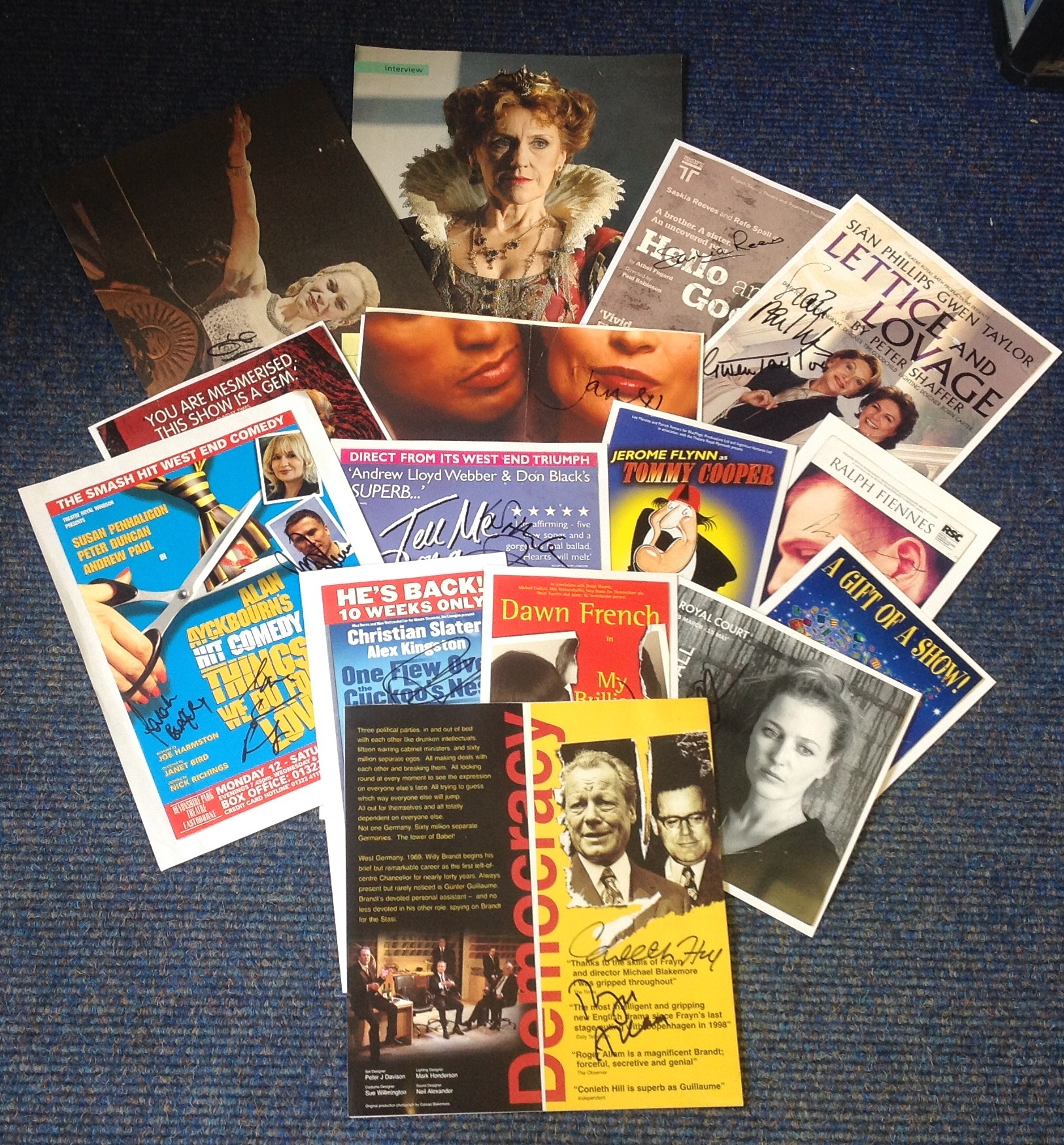 Theatre signed collection. 16 items mainly flyers. Some of names included are Anita Dobson,