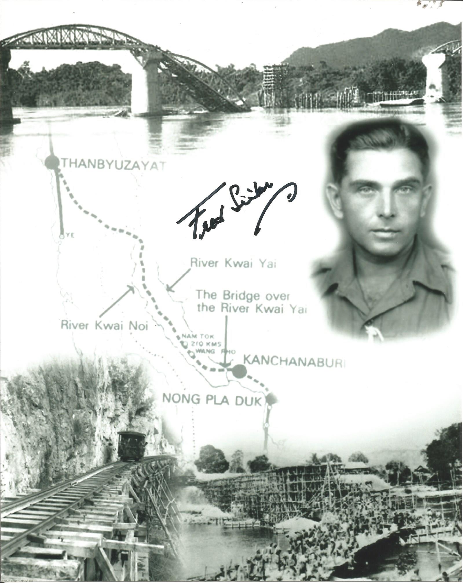 Fred Seiker signed Bridge on the River Kwai 10x8 black and white montage photo. Good Condition.