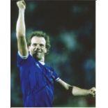 Andy Gray signed 10x8 colour photo pictured celebrating while playing for Everton. Good Condition.