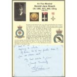Air Vice Marshal Harold Jace Roach CB CBE AFC Ceng signed handwritten letter. Set into superb A4