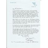 D Day John Howard signed typed letter with 6 x 4 photo of Howard in later years signed to reverse.