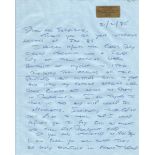 Battle of Britain pilot Sqn Ldr K Lee hand written letter regarding references to him in Len