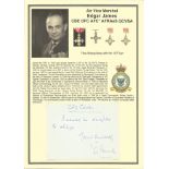 Air Vice Marshal Edgar James CBE, DFC, AFC*, AFRAeS, QCVSA signature piece. Set into superb A4