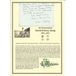 Air Commodore David D Arcy Greig DFC AFC signed handwritten letter. Set into superb A4 descriptive