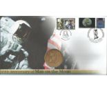 40th ann Man on the Moon 2009 Isle of Man Coin FDC with Eagle landing Apollo 11 medal inset. We