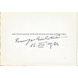 Franz Joseph II signed personal stationary card. Prince of Liechtenstein from 1938 until his