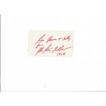 Kenneth Galbraith signed 6x4 white card. Good Condition. All signed pieces come with a Certificate